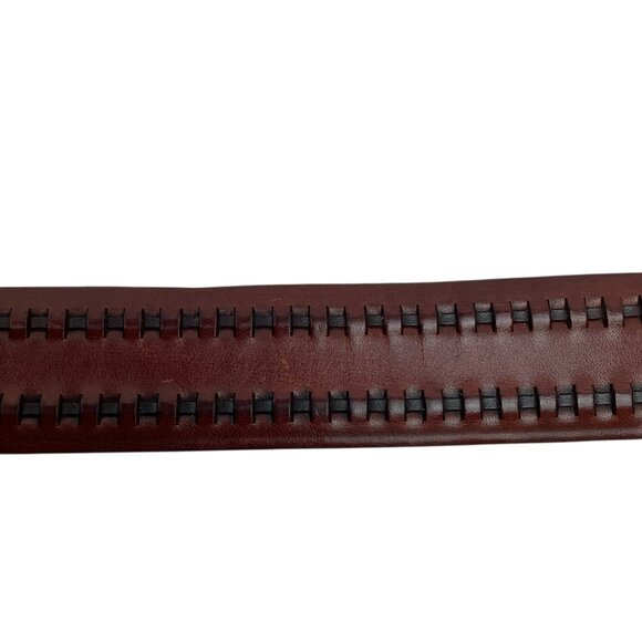 John W. Nordstrom Brown Leather Belt Woven Detail Mens 36 Handcrafted In USA - Picture 3 of 9